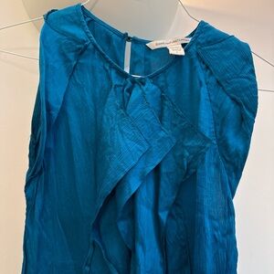 Diane Von Furstenberg Blue Sleeveless Ruffled Blouse